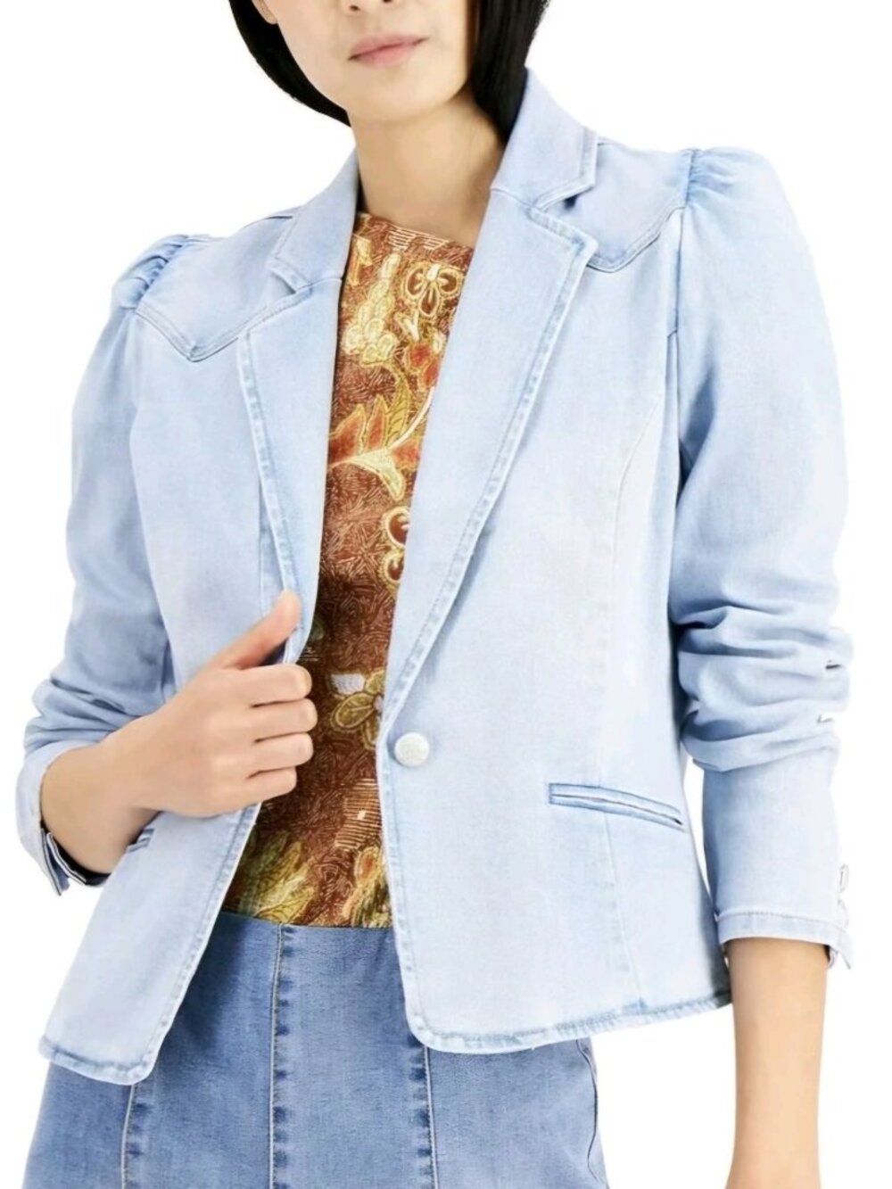 Inc International Concept Puff Sleeve Denim Blazer Light Indigo Size XL